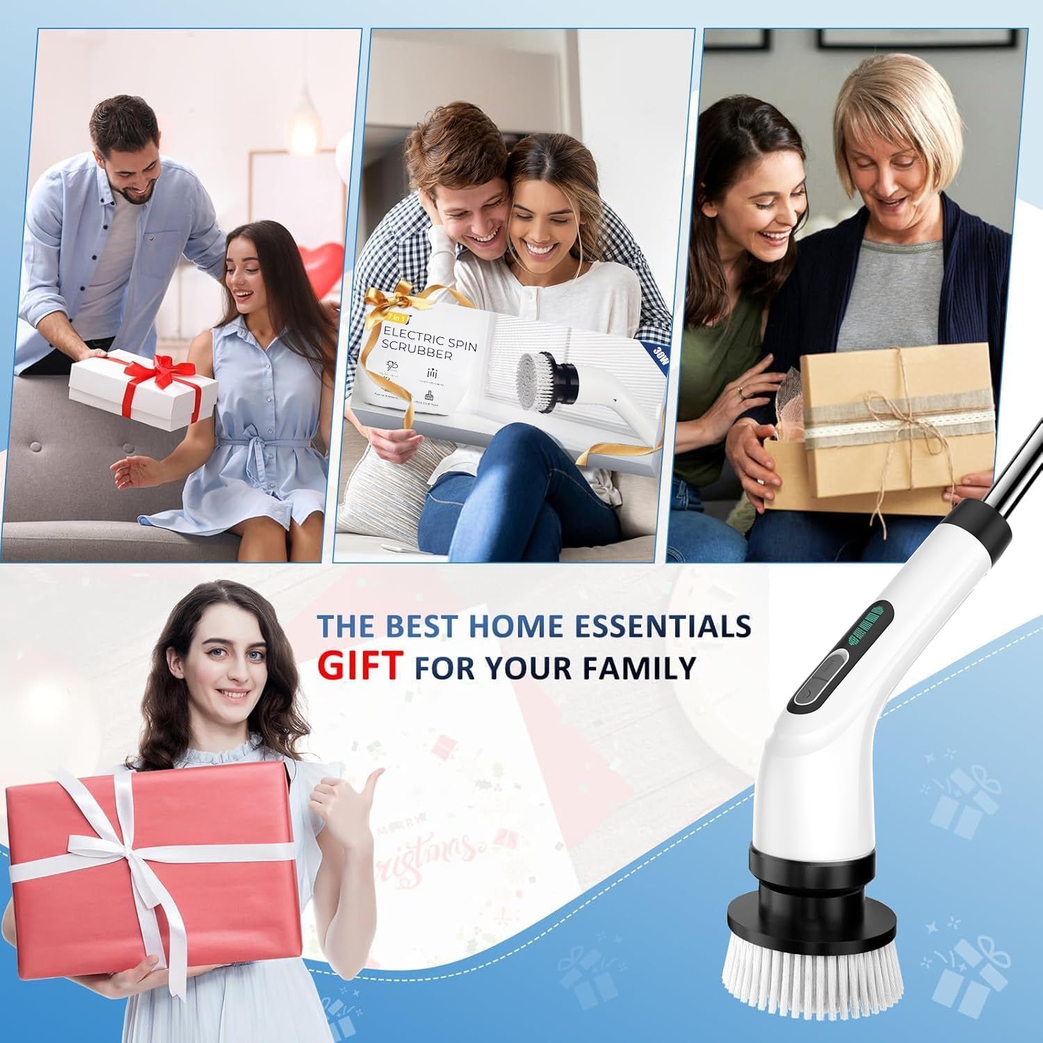 Elektrische Reinigungsbürste, FYDEE IPX7 Putzbürste Elektrisch mit 7 Bürstenköpfen & Verstellbarem Griff, Kabelloser Power Scrubber, Electric Cleaning Brush für Bad, Küche, Auto, Boden, Fußboden