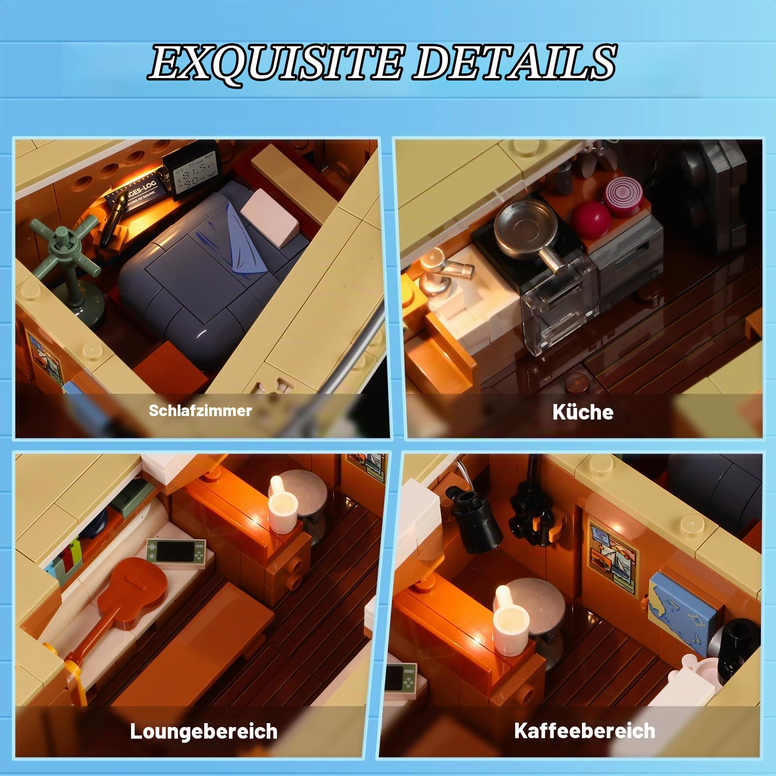 Lumibricks Segelboot La Brisa mit LED-Beleuchtung - 1640 Teile 1:24 Maßstab Modell eines Langstrecken-Segelbootes für Erwachsene, ideal als Wohnaccessoire und Sammlerstück für Bootsliebhaber