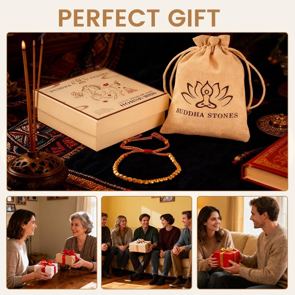 Tibetan Copper Bead Bracelet, Handmade Braided Cotton String Tibetan Copper Bracelet, Polished Copper Beads Tibetan Bracelet, Adjustable Unisex Copper Bracelet Gift for Women and Men, Includes Gift Box - Image 6