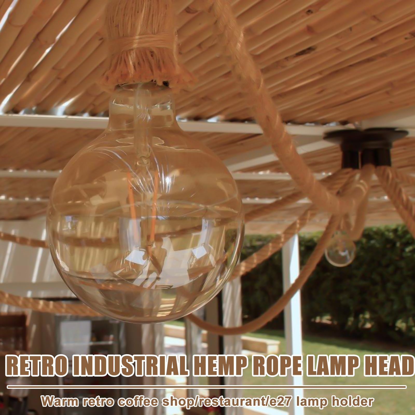 4 pezzi Portalampada E27 con cavo, Lampada a sospensione in stile retrò con corda di canapa e cavo da 100 cm, Kit di lampada a sospensione in corda di canapa per cucina, caffè, bar, magazzino