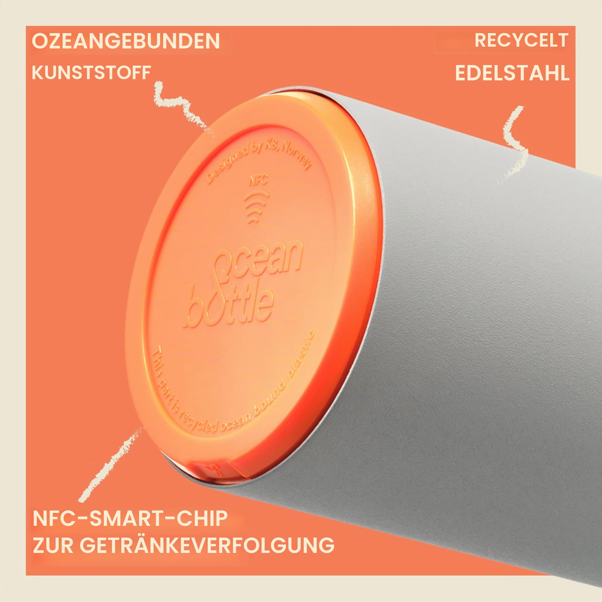 Ocean Bottle Brühflasche aus recyceltem Edelstahl, umweltfreundlich und wiederverwendbar, Steingrau, 350 ml