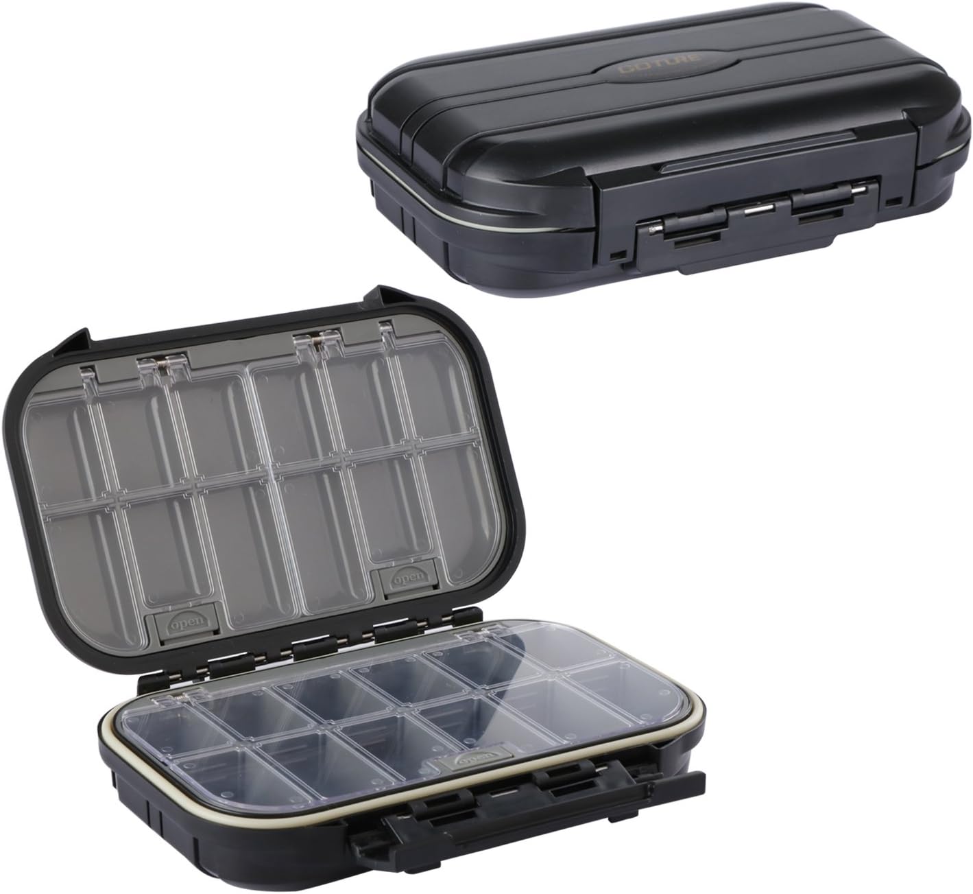 Goture Small Black Waterproof Clear Tackle Box Fixed Compartments Lure Case