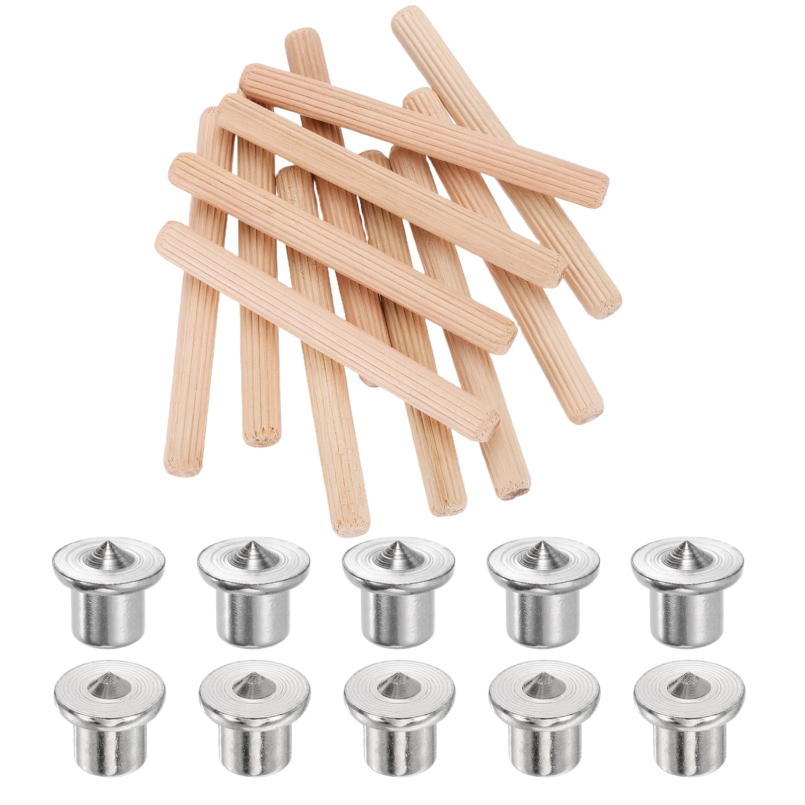 sourcing map 150Pcs Wood Dowel Pins, 8 x 80 mm Wooden Dowel Rods Straight Grooved Pins with 10Pcs Solid Hollow Dowels Tenon Center Transfer Plugs for Furniture Woodworking DIY Project