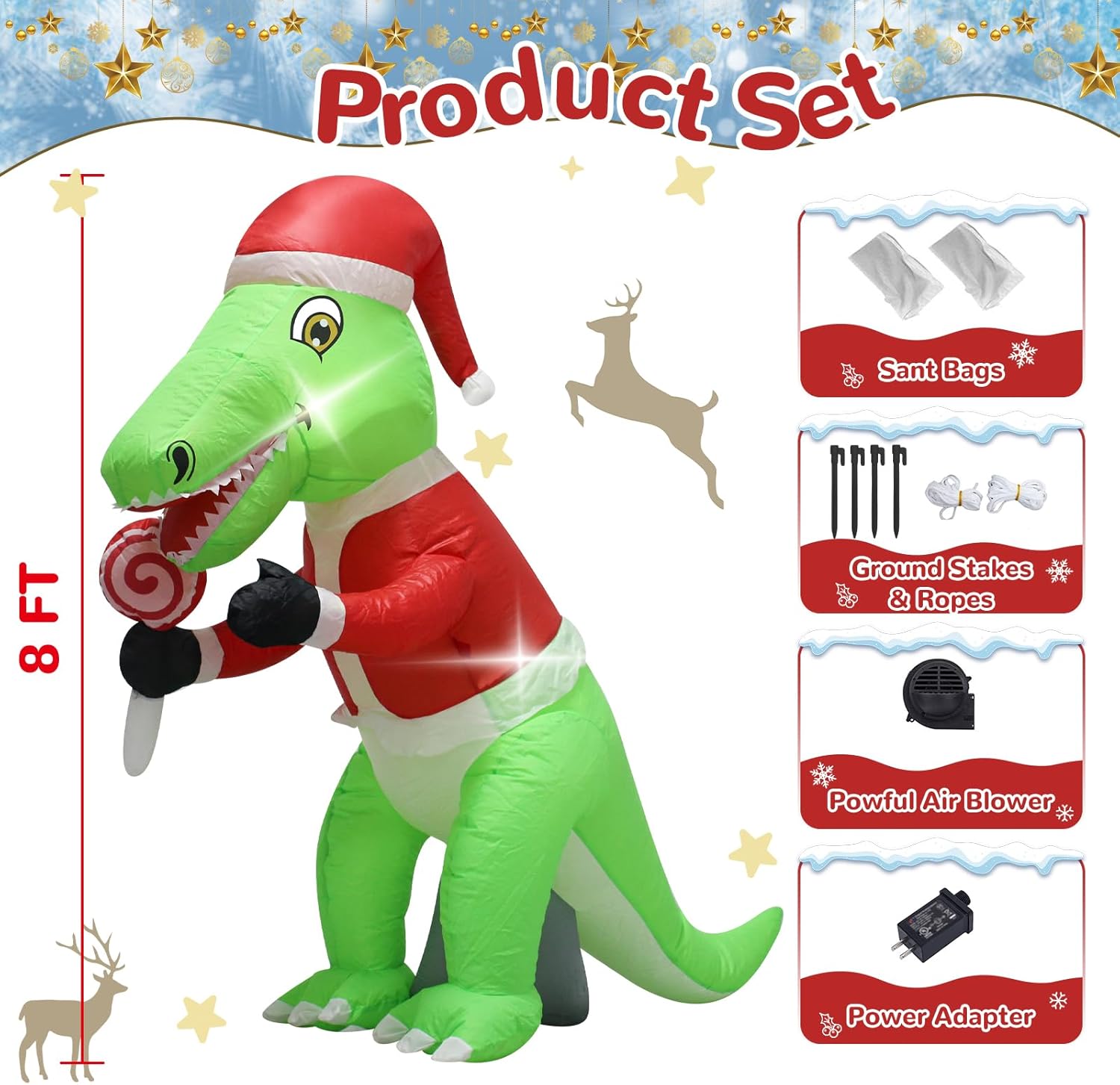 4FT Christmas Inflatable Dragon Outdoor Decorations, Christmas Blow up Dinosaur Decoration with Lights, Easter Green Dragon Decor for Indoor Outdoor Yard,Lawn,Porch, Garden