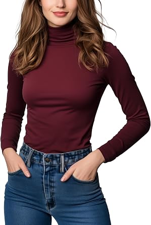Womens Turtleneck Long Sleeve Shirts Thermal Base Layer Underwear Tops Lightweight Undershirt