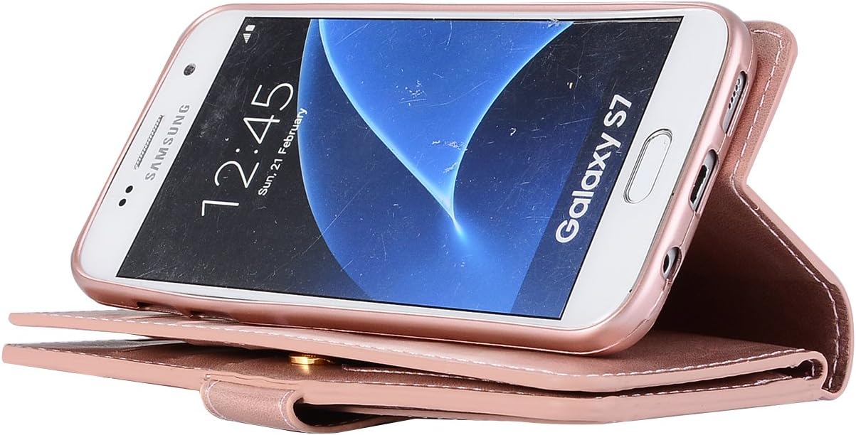 ZCDAYE Wallet Case for Galaxy S8 Plus,Premium Magnetic Multi-Functional Handbag Dual Folio PU Leather Stand Flip Case Cover with [Zipper Pocket][Card Slots] for Samsung Galaxy S8 Plus,Rose Gold