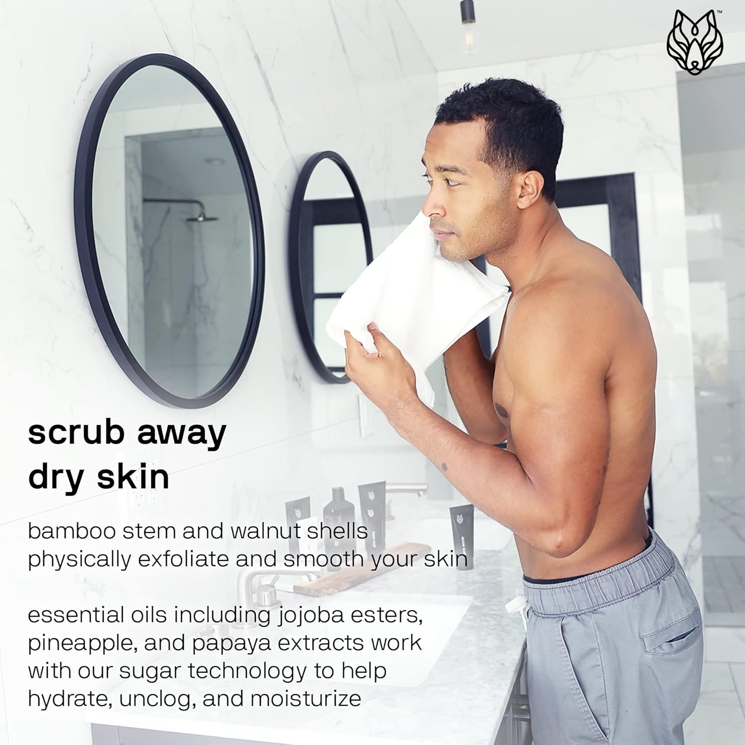Black Wolf - Men’s Face Scrub - 3 Fl Oz - Walnut Shells and Bamboo Stem Exfoliate and Smooth Your Skin - Hydrating Sugar Technology Blend Helps Moisturize Your Skin, For all Skin Types : Beauty & Personal Care