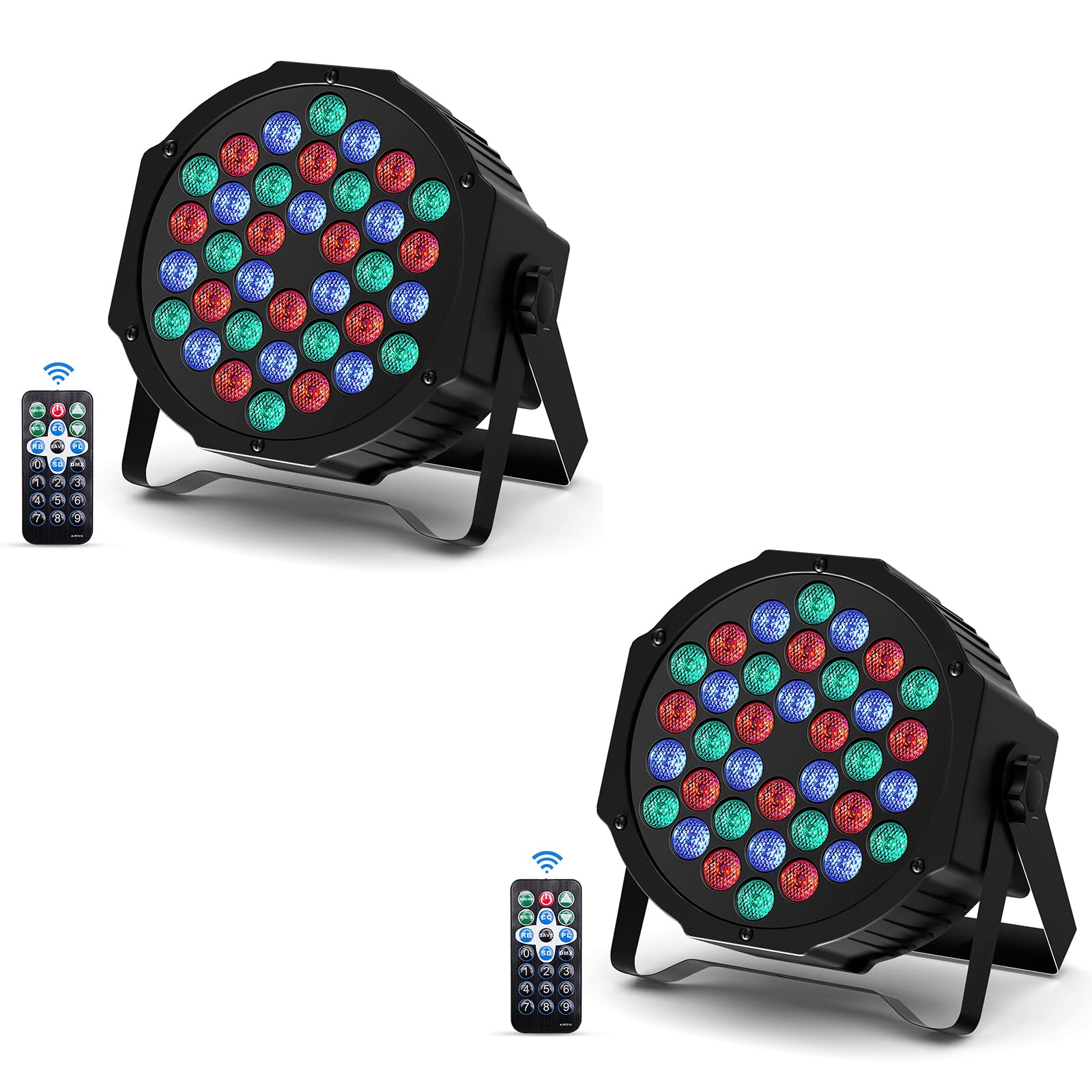 Par Light Disco Light,RGB 36 LED Stage Lights,DMX Controlled &Sound Activated Auto Play Strobe Dj Uplights for Party Wedding Birthday Christmas Halloween Clubs Dance Shows (2pack) [Energy Class A+++]