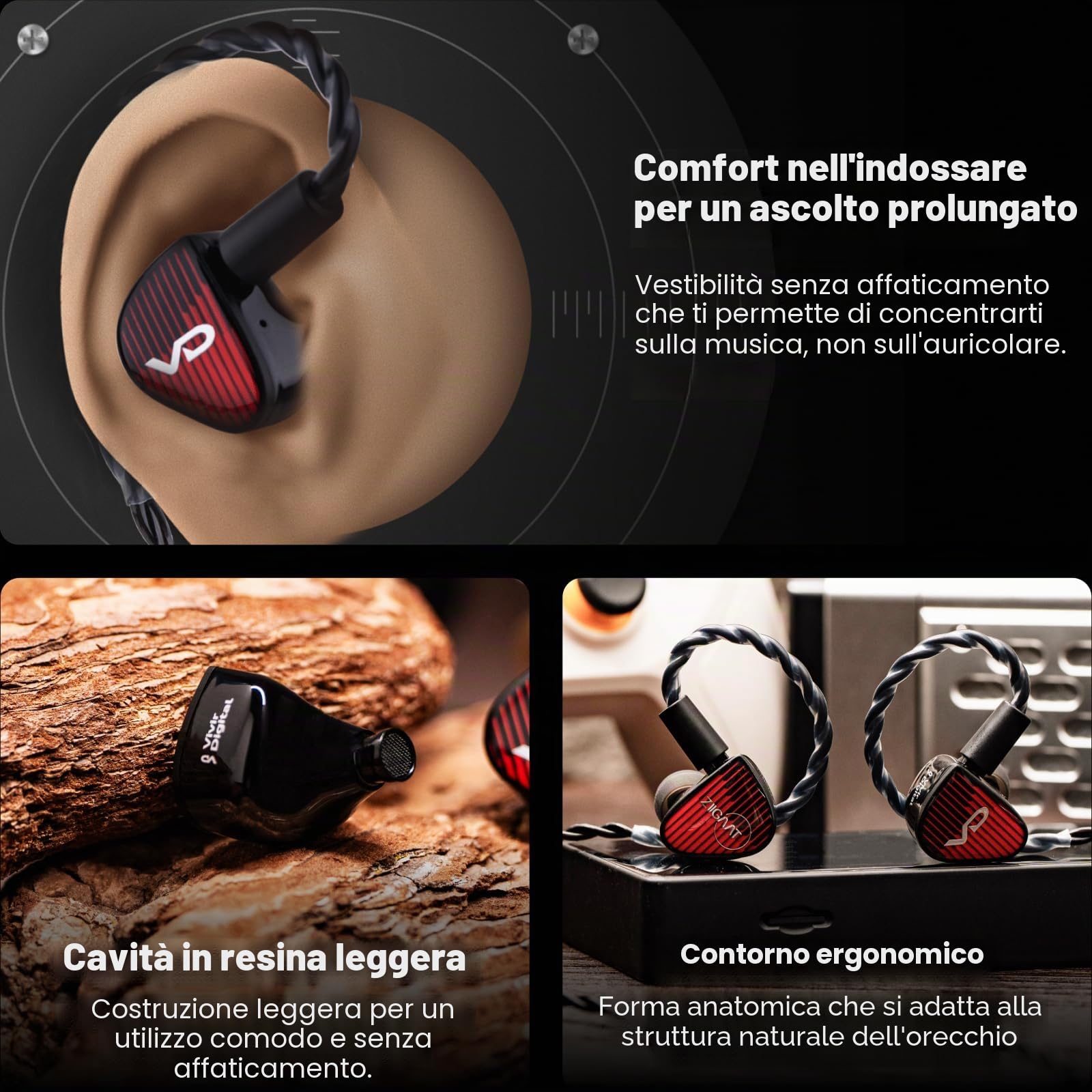 Linsoul ZiiGaat x Vivir Digital RUMBA – IEM Driver Grafene 10mm, Auricolari HiFi con Sub Bassi, Cavo 2 Pin Rimovibile per Audiofili, Gaming e Musica (3,5 mm Senza Mic)