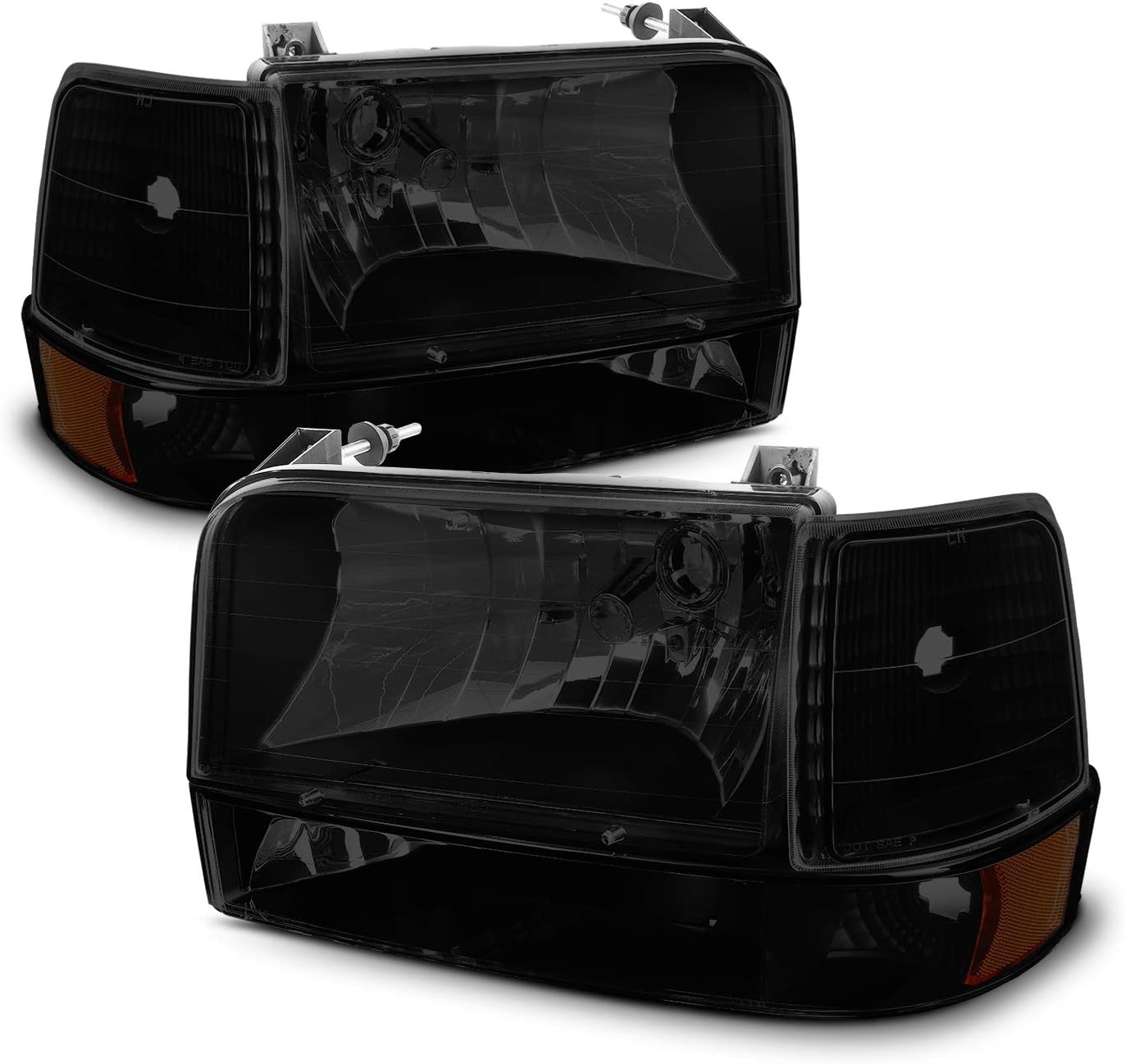 AKKON - For Black Smoke 92-96 Bronco F150 F250 Headlights Replacement + Corner Bumper Signal Lamps 6pcs Set