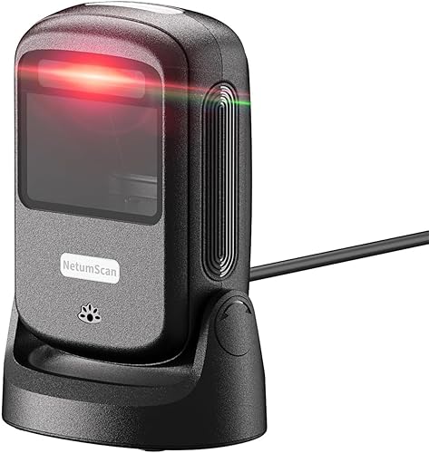 NetumScan Escáner automático de código de barras manos libres, escáner de escritorio 1D2D con cable USB para tienda minorista, almacén,