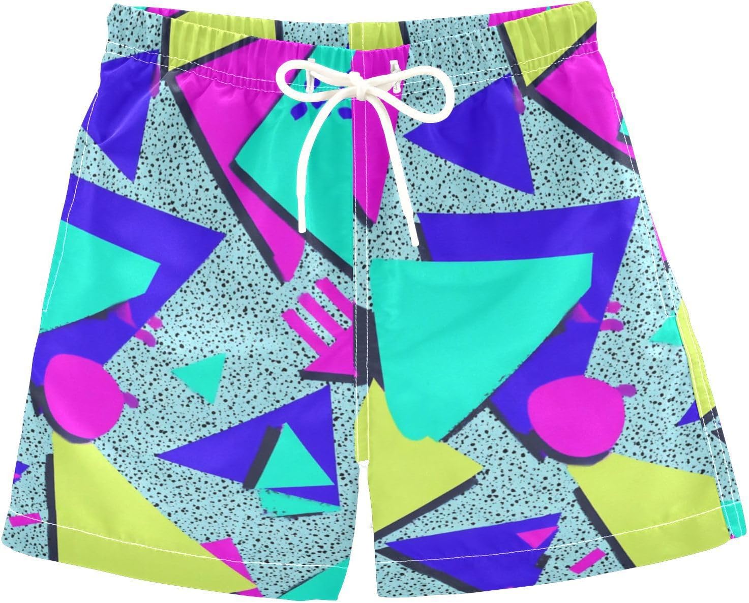 Boccsty Retro 80s 90s Pattern Boys Swim Trunks Baby Kids Swimwear Summer Toddler Beach Board Shorts Bathing Suit 2T-XL