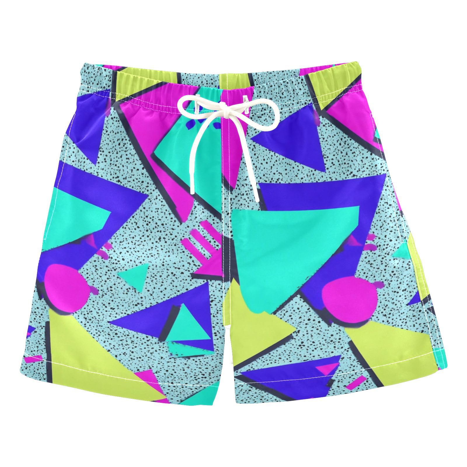 Boccsty Retro 80s 90s Pattern Boys Swim Trunks Baby Kids Swimwear Summer Toddler Beach Board Shorts Bathing Suit 2T-XL