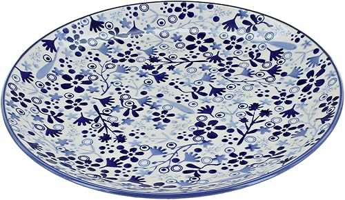 Miniatura 4 de Plato de cena con margarita verde de cerámica pulida de rosa azul