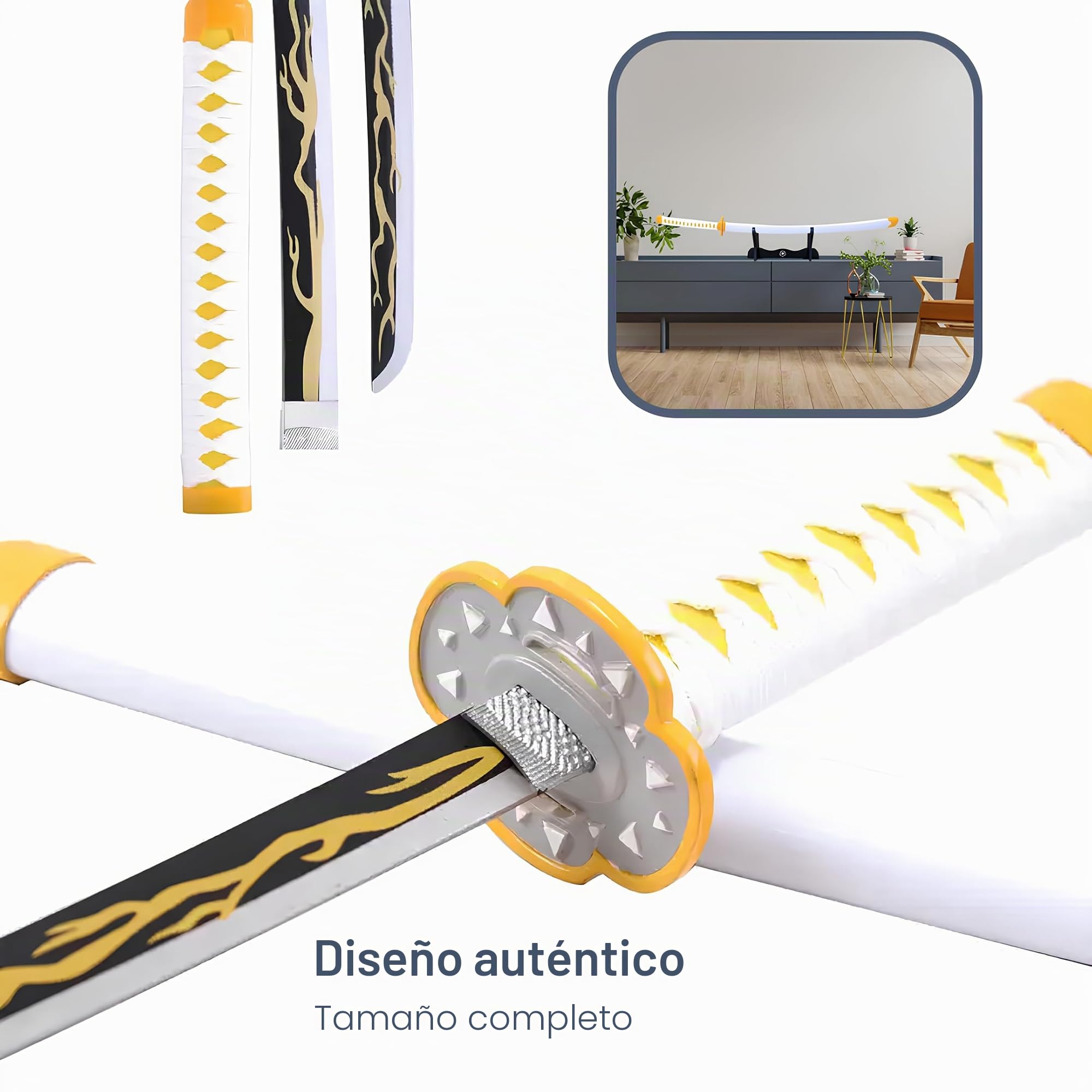 Accesorio de Cosplay de Madera con Soporte y Cinturón – Prop Decorativo Estilo Anime para Disfraces Adultos y Niños 103 cm (Agatsuma Zenitsu)