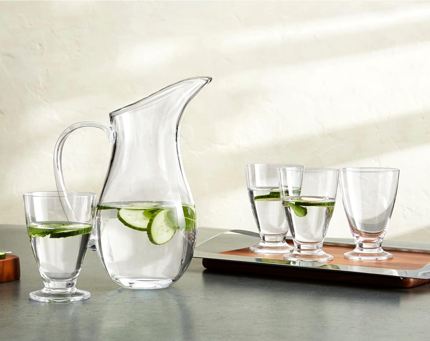 Nambe Skye Drinking Tumblers - Tall | Set of 2 | 14-Ounce Water Goblets | Fine Blown Glass | Cocktail Glasses, Collins Glasses, Glass Cups for Iced Coffee | Dishwasher Safe