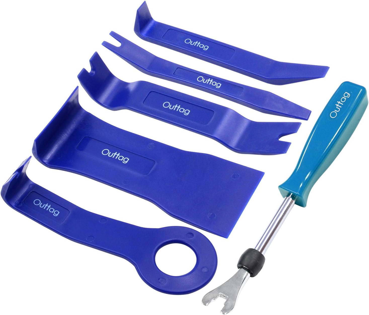 Outtag [Multi-use Auto Upholstery & Trim Tools Set of 6] POM Door Trim Panel Removal Chrome-Plating Fastener Remover w/Sliding Rubber Ring for Automotive, Marine, Aircraft and Car Dash Radio