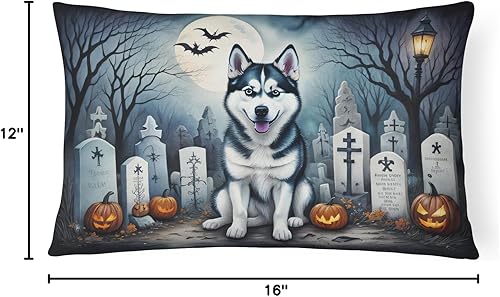 Miniatura 5 de Caroline's Treasures DAC2055PW1216 - Almohada decorativa de tela de Halloween de Husky siberiano, lavable a máquina, almohada decorativa para