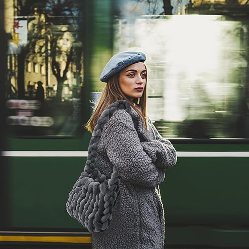 Miniatura 2 de Hilo para tejer con el brazo para manta trenzada de punto grueso, bolsa de mano, hilo grueso suave (gris oscuro, 0.55 libras)