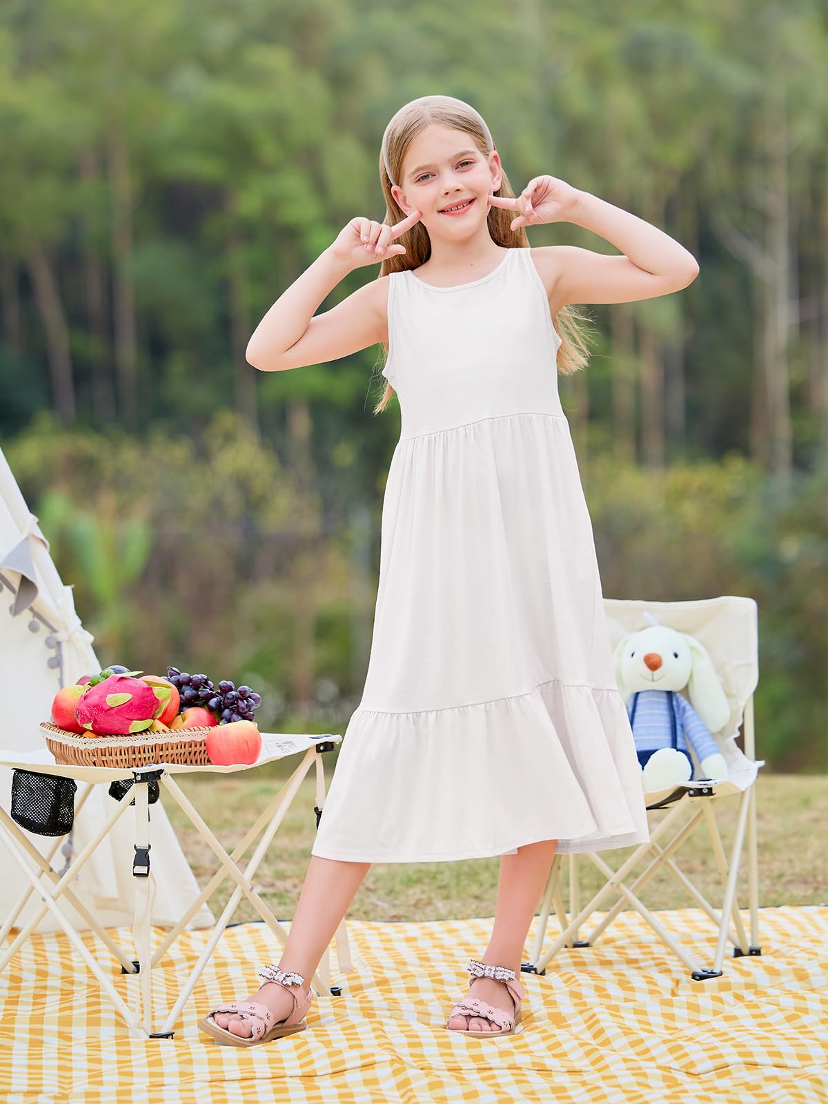 Haloumoning Mädchenkleider Sommer Ärmelloses Kleid Rundhals Tanktop Kleid Kinder Langes Freizeitkleid Sundress