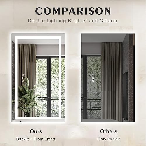 Miniatura 7 de Espejo de baño LED para pared de 55 x 30 pulgadas con luces delanteras y retroiluminadas, espejo de tocador doble LED con luces, antivaho, a prueba