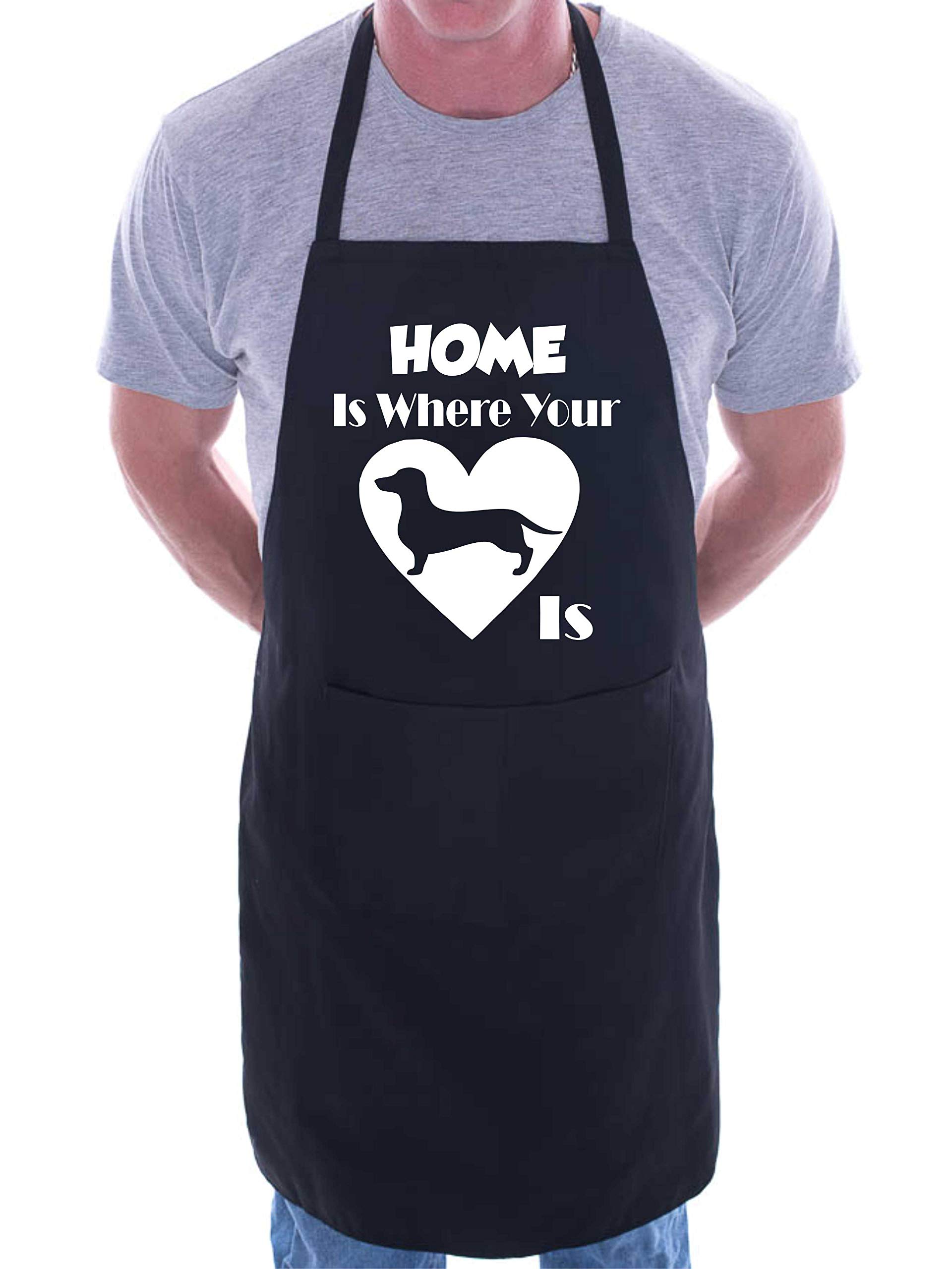 Print4u Women's Black Home Is Where Your Dachshund Is Apron Cooking Novelty Bbq Gag Gift Present For Dog Lover Mens