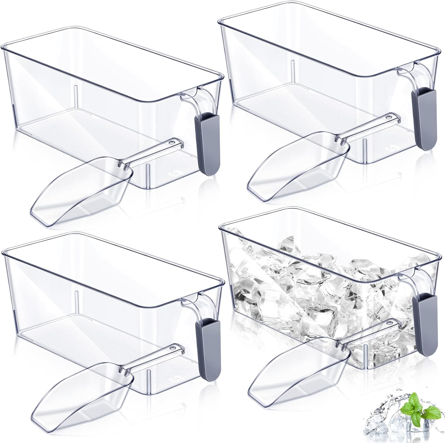 4 Set Clear Plastic Storage Bin with Scoop Clear Freezer