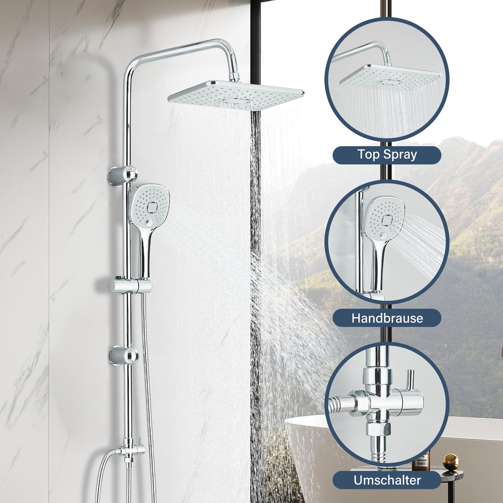 Duschset ohne Armatur,Duschsystem,Regendusche Überkopfbrauseset,Edelstahl Duschsystem Duschset Duschset Chrom