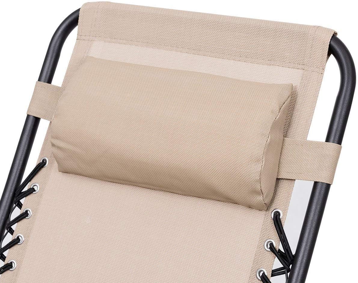 ReunionG 3 PCS Lounge Chair Table Set Zero Gravity Recliner Chair and Portable Folding Table Outdoor Yard Pool Patio Garden Cabin (Beige)