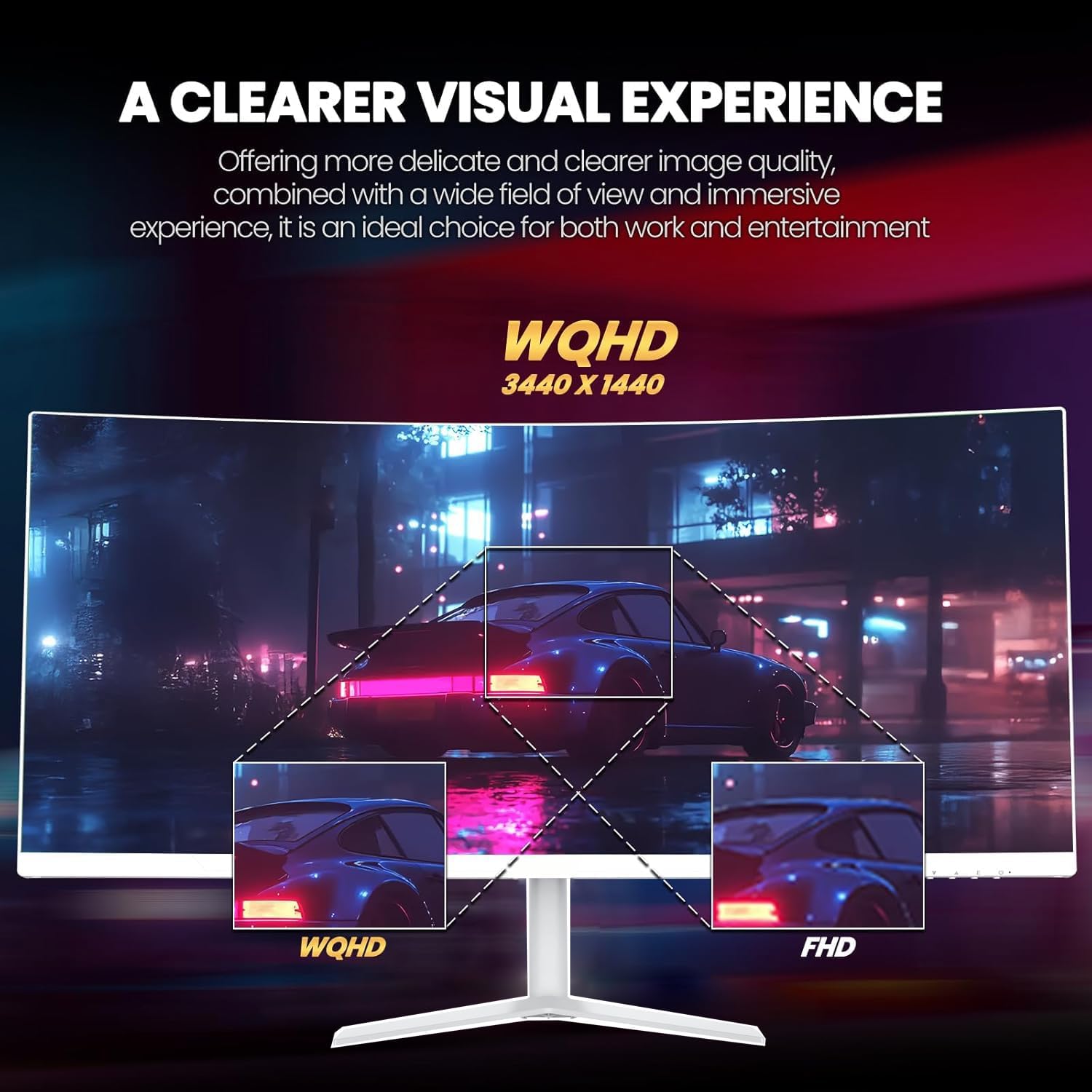 Top | 34-Inch Ultra-Wide 4K Curved Gaming Monitor, 3440 x 1440 WQHD, 180Hz, 1ms, VA Panel with LED Backlight, Built-in Speakers, 1500R Curvature, Adjustable Stand, 2 x HDMI 2.0 & 2 x DisplayPort 1.4, White | 4K 2026 - view 5
