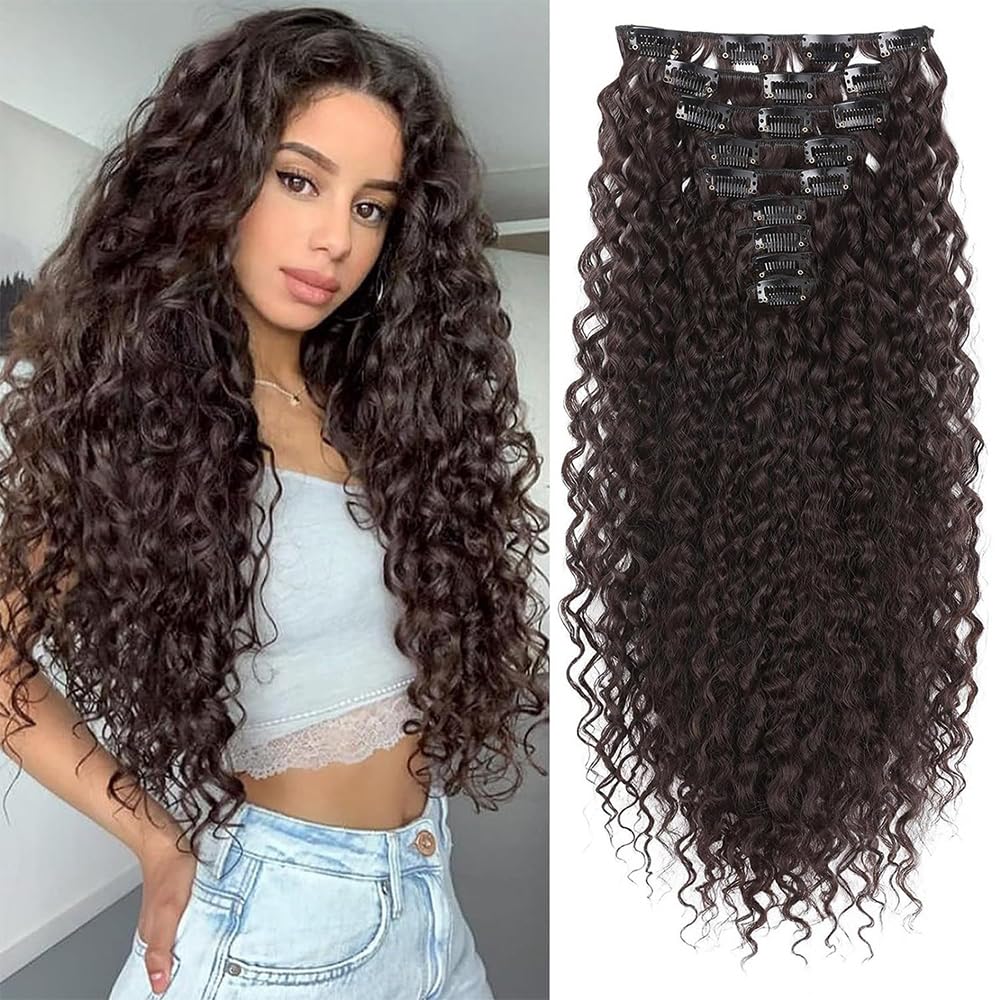 Postiche afro bouclé à clip fibre douce et résistante, confort longue durée, parfait pour look unique au quotidien, événements culturels, fêtes et concerts en plein air(Brun Foncé-4#)