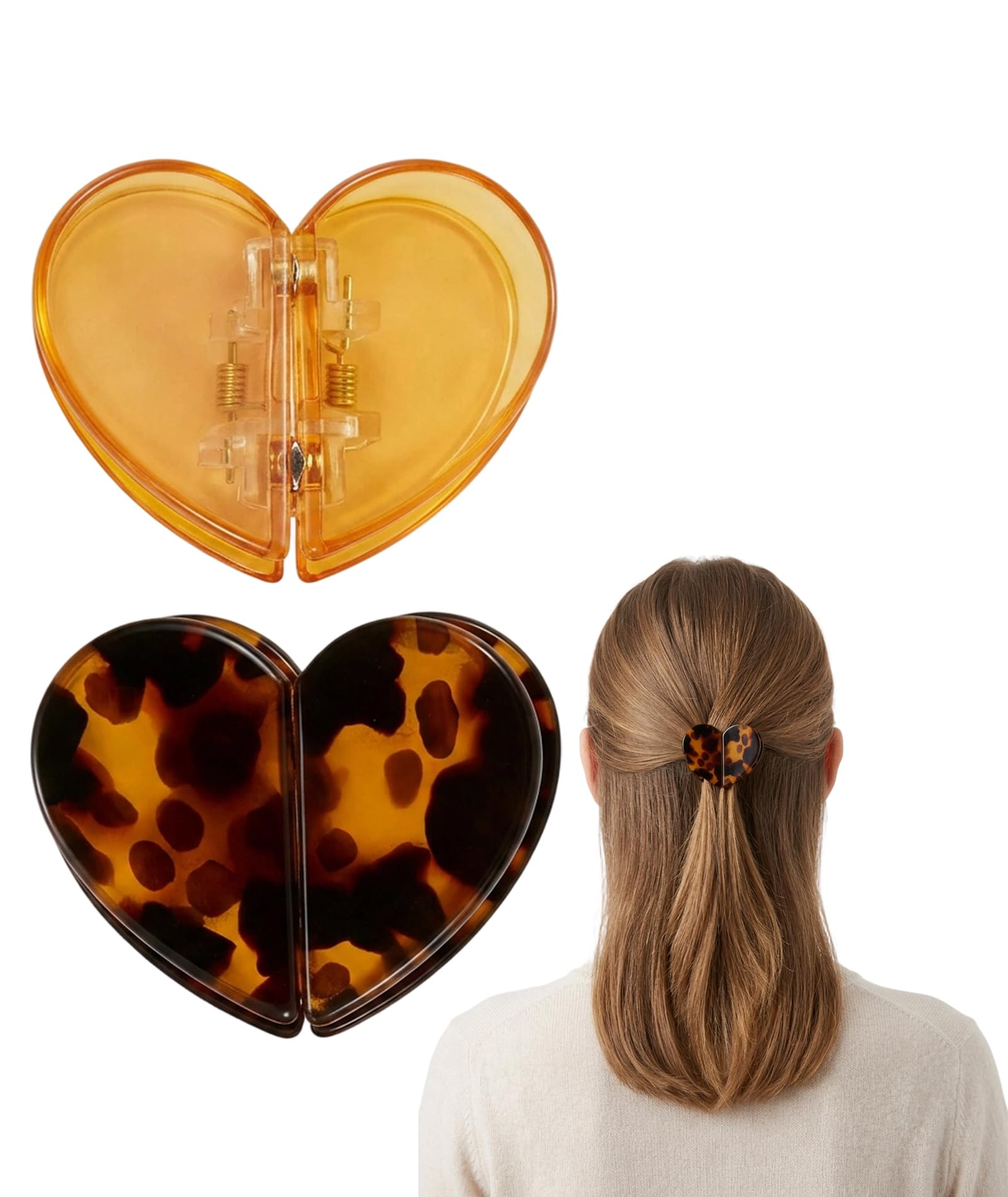 2Pcs Magnetic Hair Clip, Magnetic Hair Clips for Women, Orange and Leopard Print Designs, Heart-Shaped Magnetic Claw Clip for Hair, Two-Piece Set for Daily Styling Needs-image-4