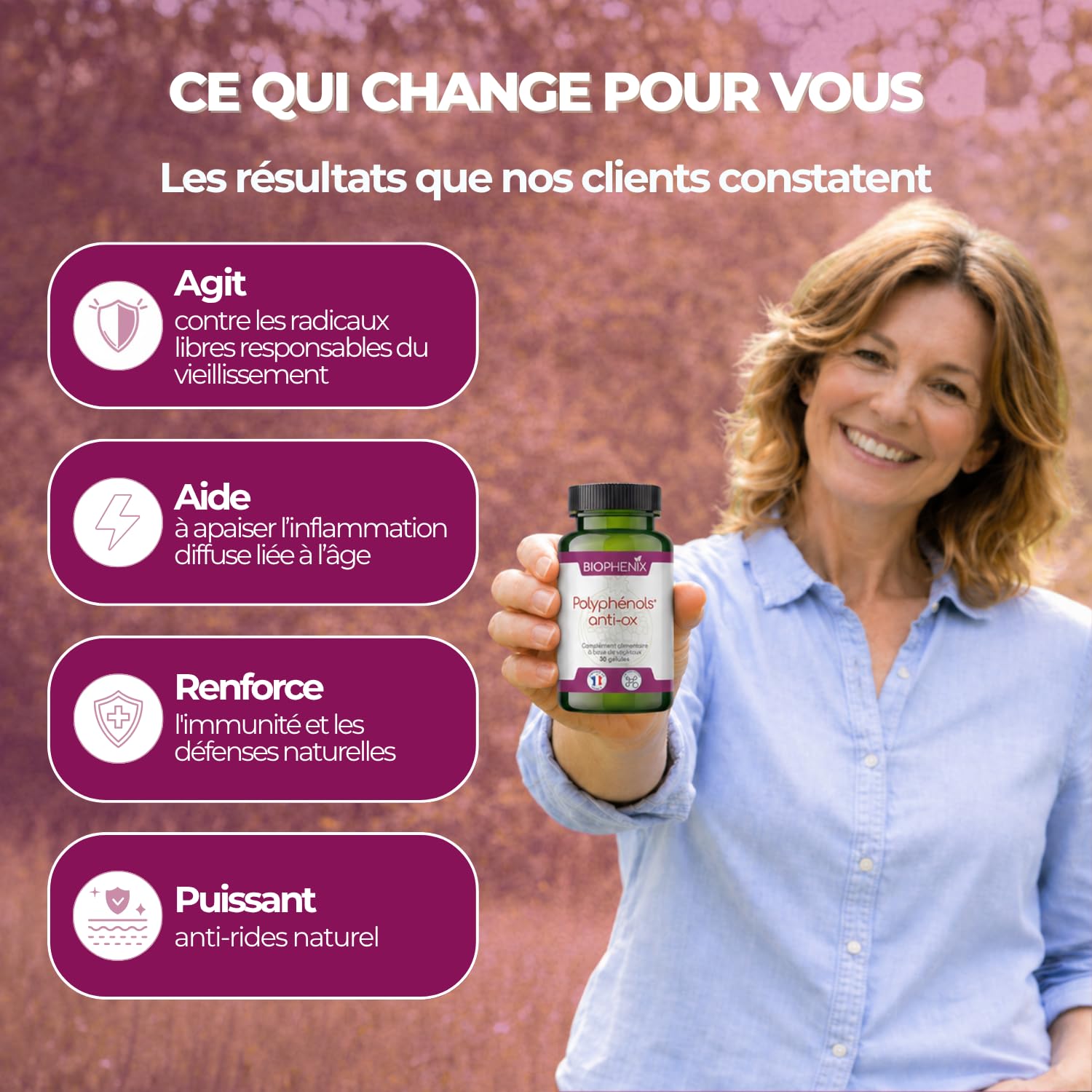 Biophénix - Polyphénols Anti-Ox 30 Gélules - Complément 100% Naturel à Base de Végétaux - Antioxydant, Anti-Inflammatoire,Anti-Vieillissement Vitamine E - Fabriqué en France - 2 Gélules/Jour