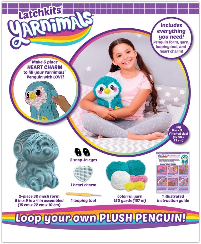 Yarnimals Penguin — Loop Your Own Penguin — Craft Kit — Make Your Own Animal Toy — Ages 8+
