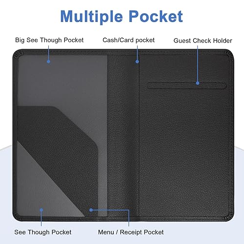 Miniatura 58 de RSAquar Libreta de servidores con bolsillo con cremallera, libros de cuero de primera calidad para camarera, cartera para camarera, delantal