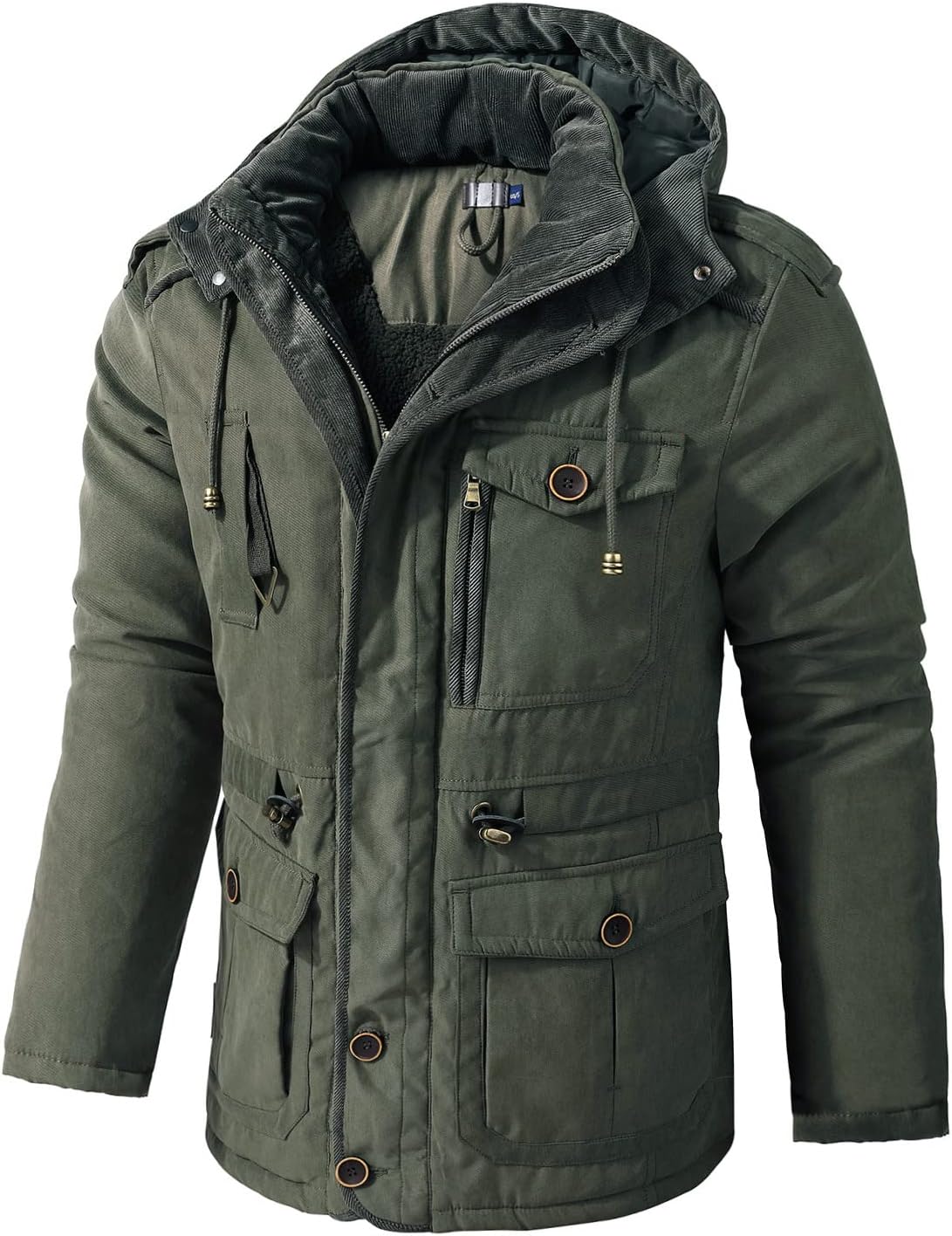 LOUECHY Men's Windproof Hooded Jacket Sherpa Lined Winter Coat Thickened Warm Parka - Image 2