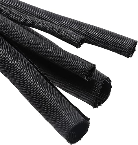 Telar de alambre trenzado de malla tejida negra para cables automotrices, cable de audio y videocuerdas de varios cables (14 pulgadas - 28 pies)