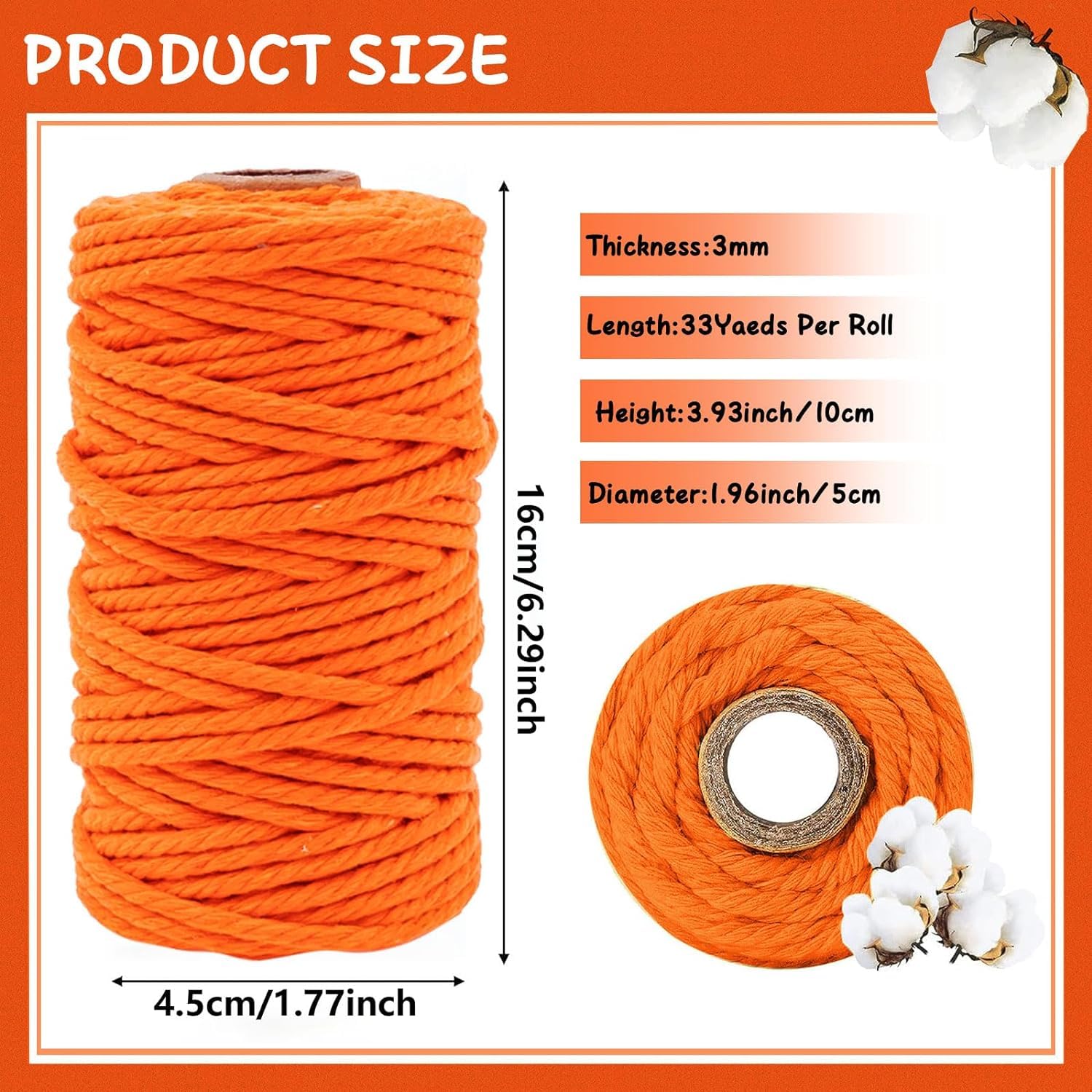 36 rollos de cuerda de macramé de color de 3 mm x 1152 yardas, cuerda de algodón natural para macramé, 4 hebras trenzadas, cordón de algodón para manualidades, colgar en la pared, ganchos de plantas,