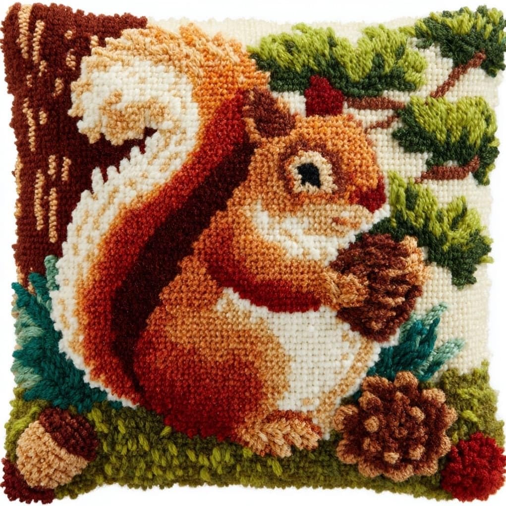 AxiangziK DIY Latch Hook Cushion Kit for Adults,Animal Squirrel