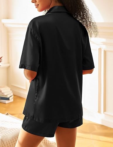 Miniatura 2 de Ophestin Womens Satin 2 Piece Outfits Button Down Short Sleeve Pajama Set Loungewear