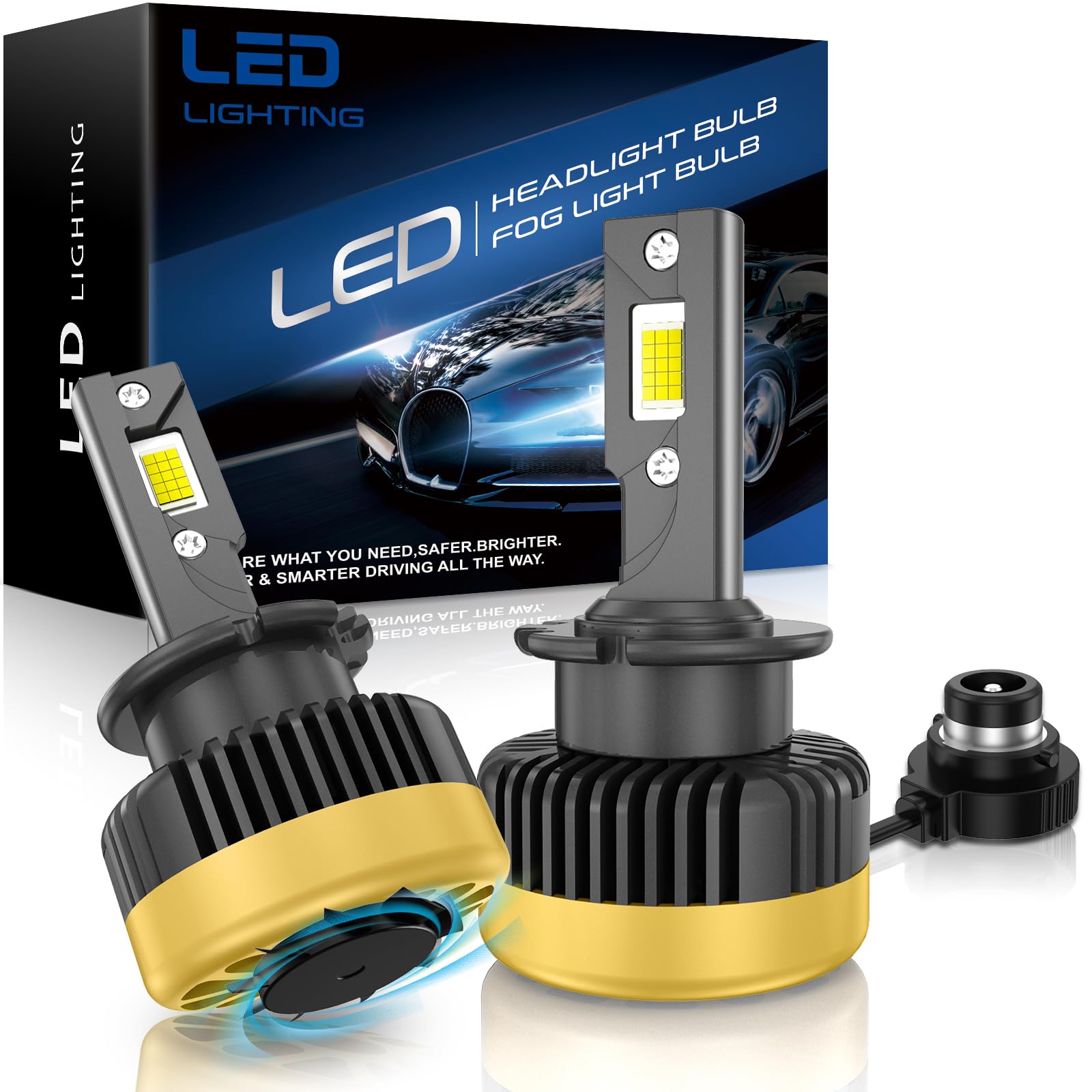 Bombillas LED D4S 25000LM 120W 6000K Blanco de Reemplazo para Las Bombillas de los Faros Delanteros en el Original HID 35W, 1:1 Tamaño del Coche Anti-Error D2S LED con Ventilador, Paquete de 2
