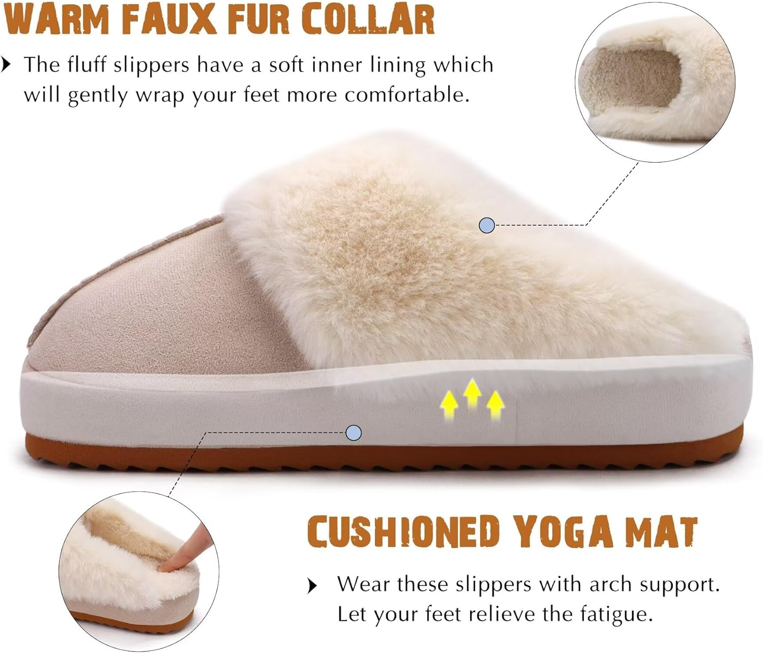 KuaiLu Womens House Platform Slippers Warm Faux Suede Fuzzy Thick Cushioned Memory Foam Ladies Comfy Bedroom Slipper Slip on Indoor Outdoor Home Shoes Arch Support Hard Sole Apricot Size 9 - Image 4
