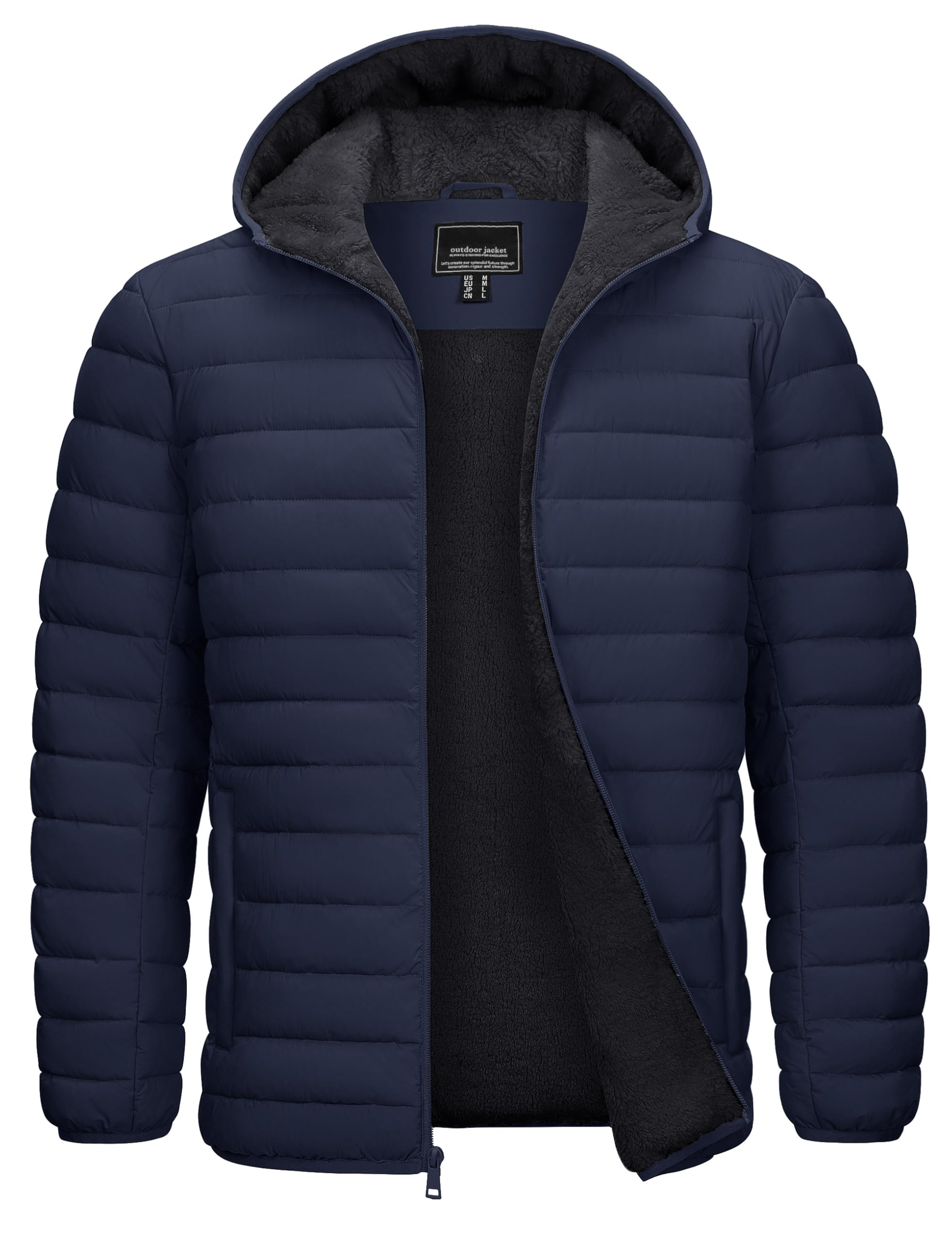Cotrasen Mens Puffer Jacket Sherpa Lined Water Resistant Hooded Full Zip Mid-Weight Warm Insulated Winter Coat