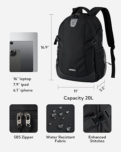 Miniatura 2 de WATERFLY Mochila pequeña de viaje casual 20L para hombres y mujeres, trabajo, viajeros, diarios, EDC Daypack Senderismo, Gimnasio, Deporte