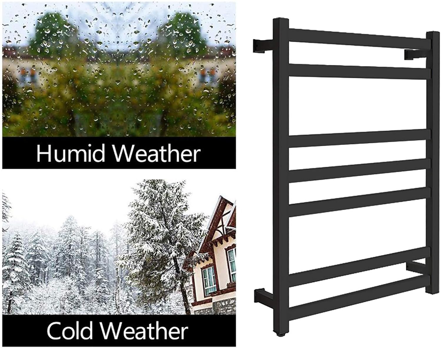 Towel Warmer, Electric Heated Towel Rack, 304 Stainless Steel 7 Bars Energy Efficient Electric Drying Rack Wall Mounted Bath Towel Heater, Clothes Airer Dryer, 82 * 60 * 12cm,Black,Plug in