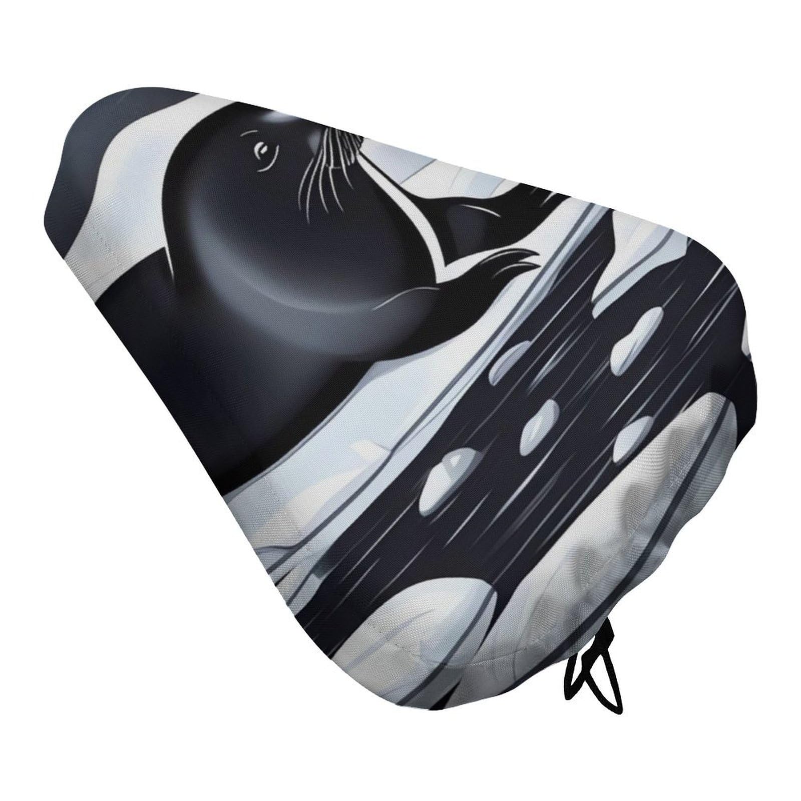 Seals on Ice Bike Seat Cover for Men Women, Waterproof & Dustproof Bike Seat Cushion with Drawstring, Adjustable Bicycle Saddle Cover for Or Rain & Sun Protection