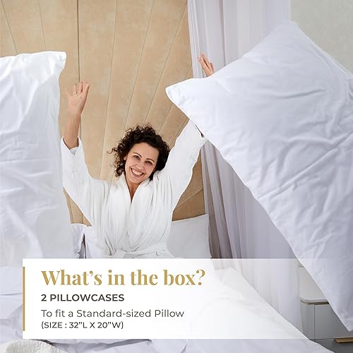 Miniatura 2 de Juego de 2 fundas de almohada 100% algodón percal tamaño estándar para hogares, hoteles y hospitales, algodón de fibra larga para fundas de almohada
