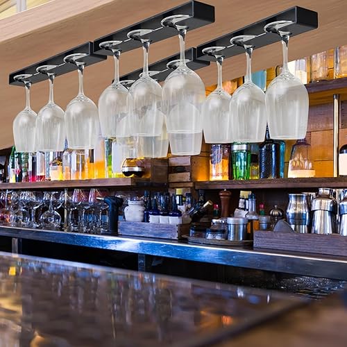 Miniatura 8 de Soporte para copas de vino, paquete de 4, organizador de copas colgantes, almacenamiento debajo del gabinete, color blanco