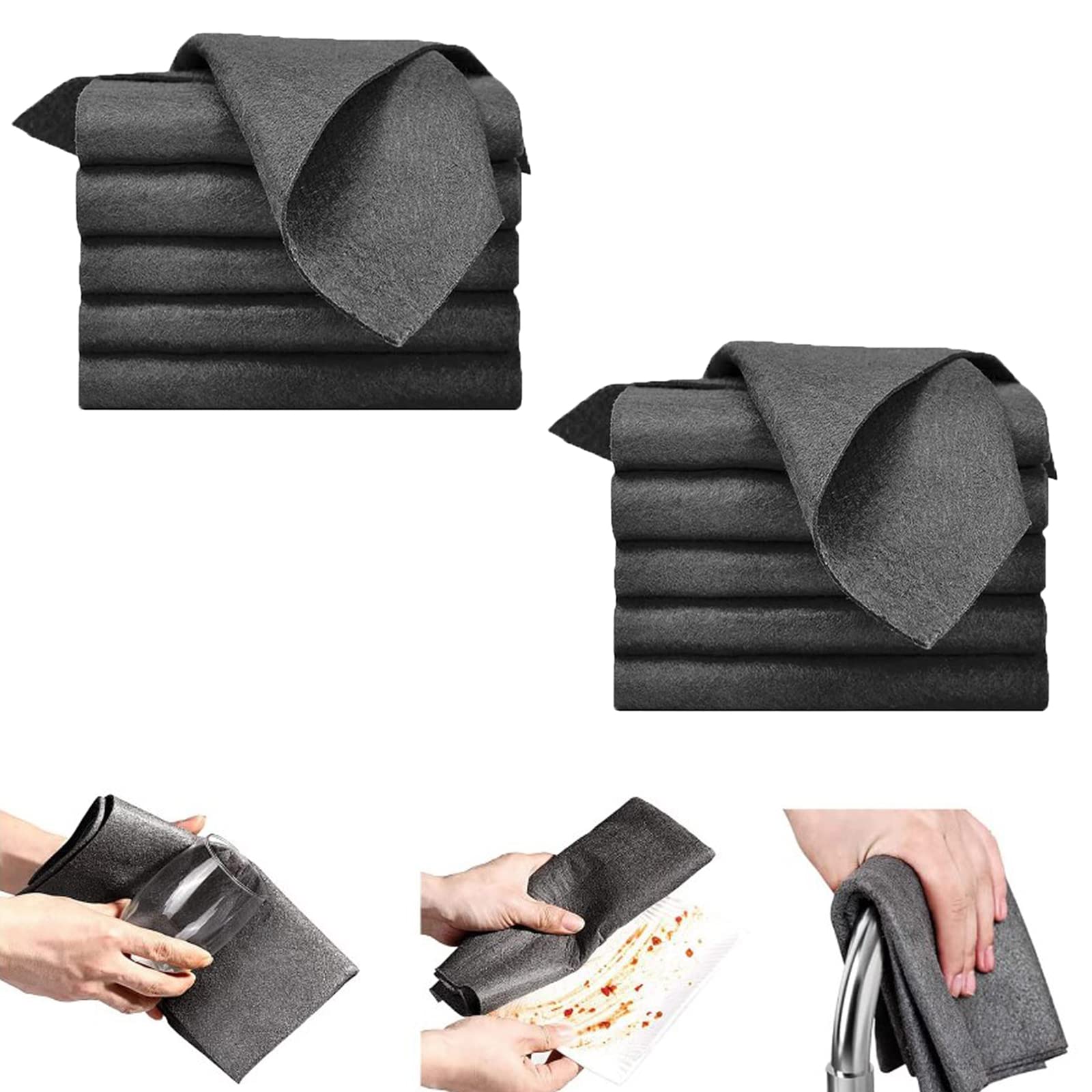 5/10/20Pcs Cicarfer Magic Cleaning Cloth, Streak Free Magic Fiber Microfiber Cleaning Cloth, Reusable Microfiber Cleaning Rag for Dusting, Windows, Kitchenware, Cars (Black-10,11.81*11.81 Inch)