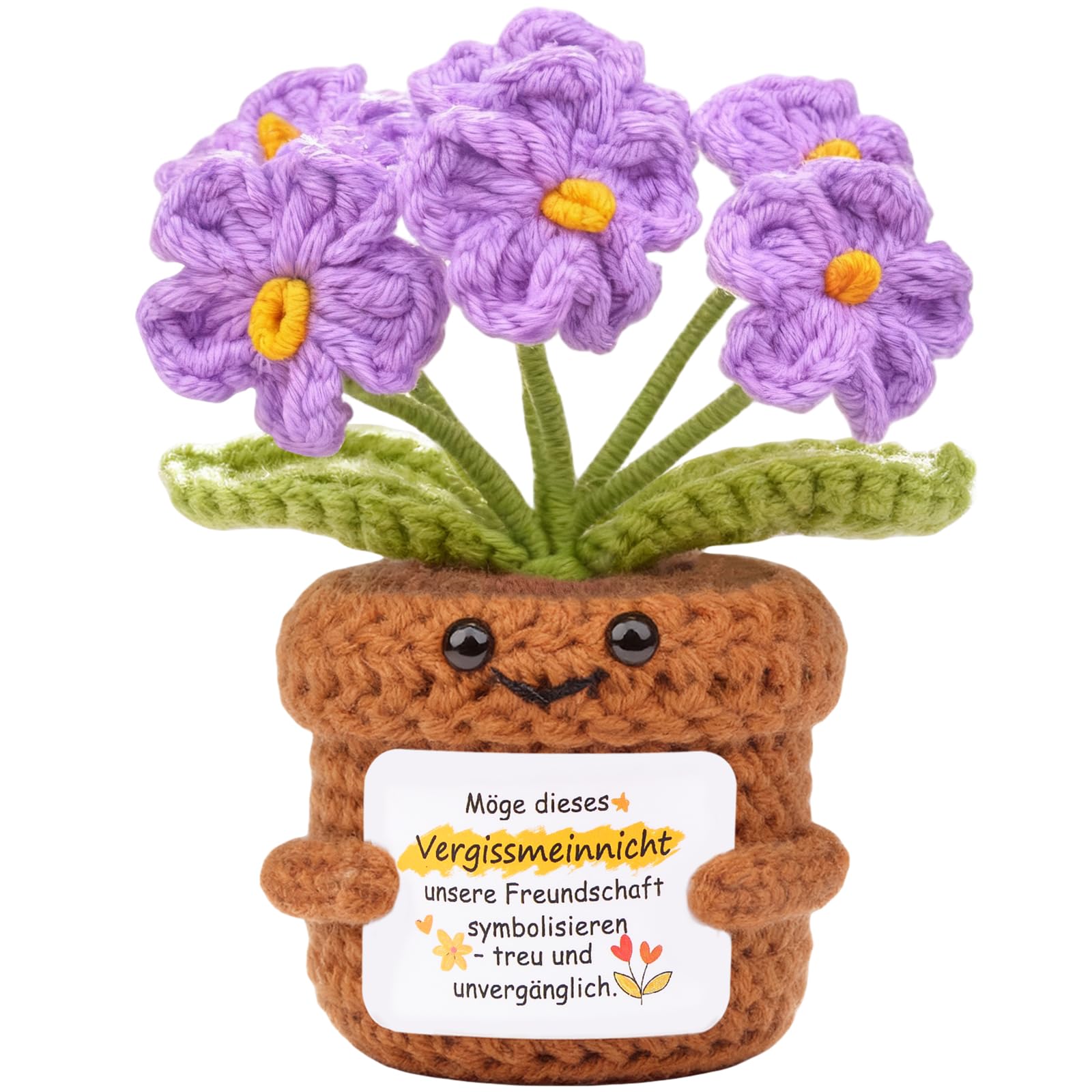 Mwmoeen Positive Blume Kleines Dankeschön Geschenk, Gestrickte Pflanze Glücksbringer Geschenk, Pocket Hug Deutsch Emotional Support Blumen Beste Freundin Geschenke Muttertag Weihnachten